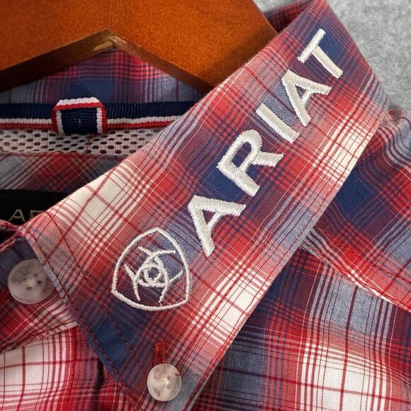 Ariat Pro Series Men’s Shirt Size Large Red Blue Plaid Logo Button Down Western - Picture 5 of 8